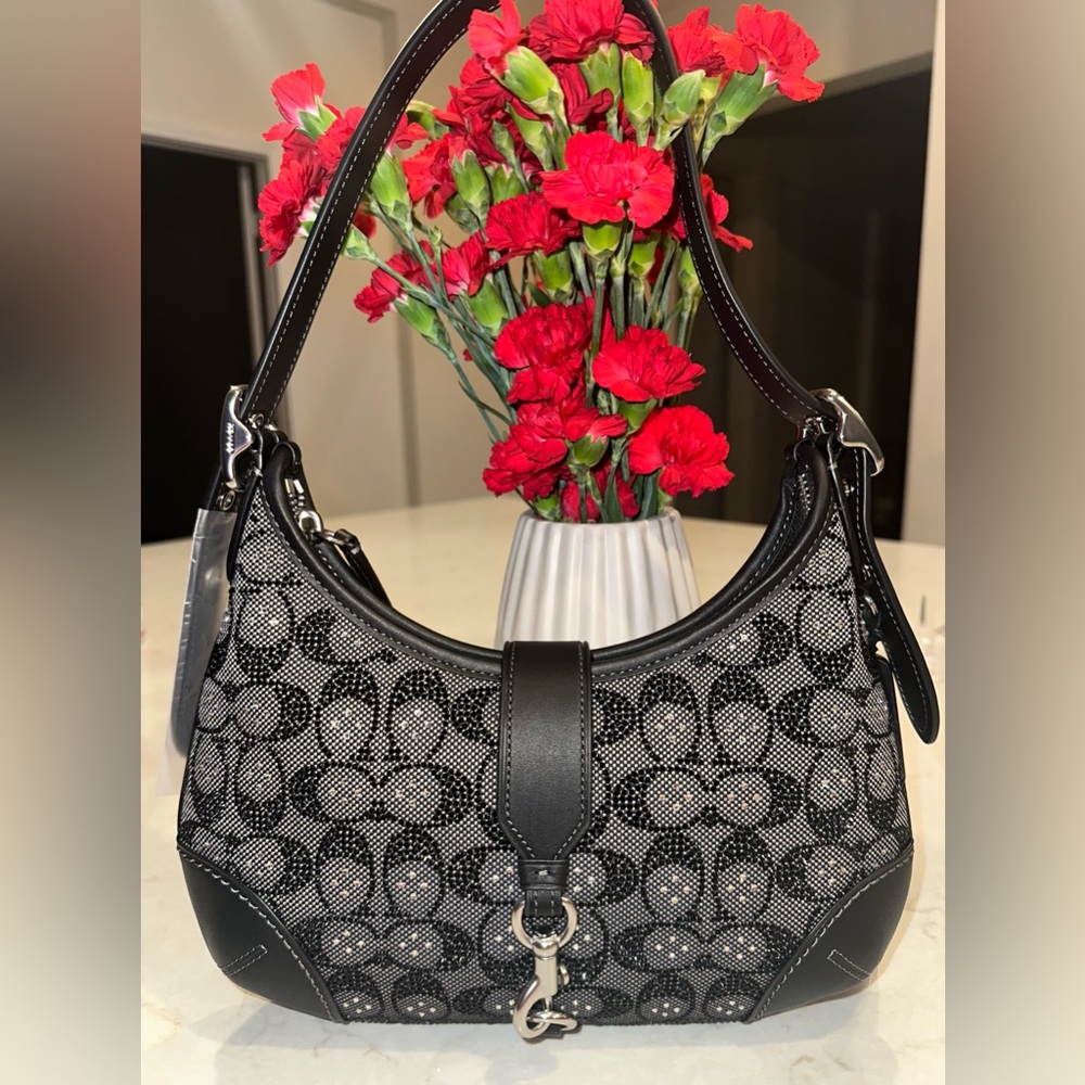 Coach Hampton Black Crystal Signature Shoulder Bag